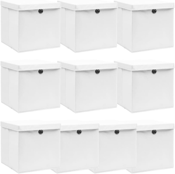 vidaXL Aufbewahrungsboxen mit Deckeln 10 Stk. Weiß 32x32x32 cm Stoff 288352