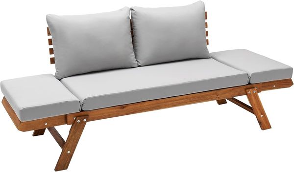 Dehner Gartenliege Sofa Macao, inkl. Polster, 196 x 75 x 70 cm, FSC®-zertifiziertes Holz, individueller Komfort dank höhenverstellbarer Seitenteile