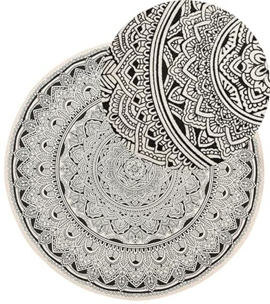 Teppich schwarz/creme Baumwolle ø 120 cm Mandala-Muster HIZAN