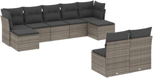 vidaXL 9-tlg. Garten-Sofagarnitur mit Kissen Grau Poly Rattan 3250109