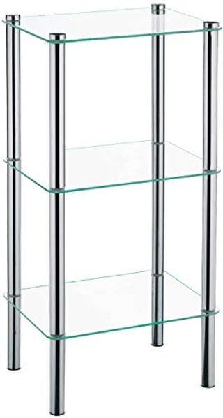 Kela 18100, Regal, 3 Etagen, Metall/ Sicherheitsglas, 40 x 30 x 76 cm, Lars, Verchromt