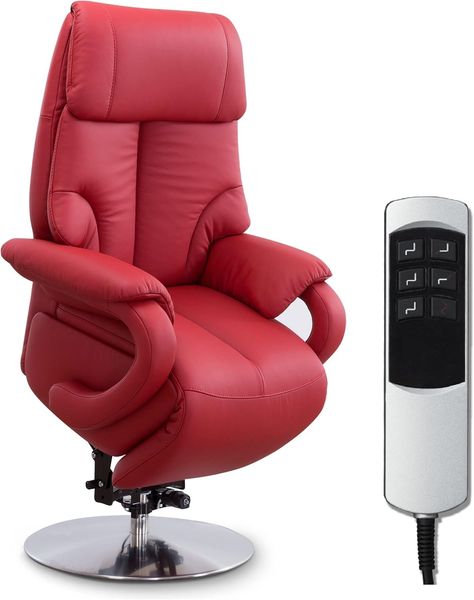 CAVADORE Ledersessel Istanbul / Fernsehsessel mit Aufstehhilfe, elektrisch verstellbarer Relaxfunktion / 2 E-Motoren / 80 x 115 x 79 / Echtleder: Rot