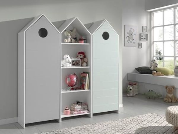 Kleiderschrank >CASAMI< in Korpus Weiß / Front Mint / Front Grau aus MDF