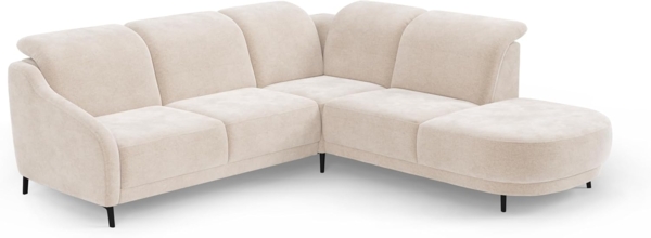 CAVADORE Ecksofa Blue/Eckcouch im modernen Design, inklusiv Kopfteilverstellung, Vorziehsitz motorisch, Klapptisch und mattschwarzen Metallfüßen / 258 x 93 x 249 / Mikrofaser, Beige