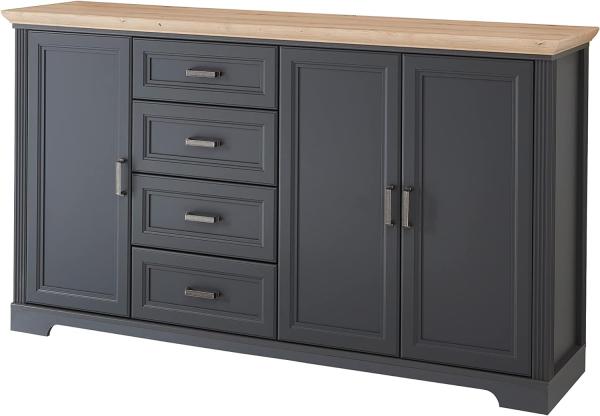 Stella Trading JASMIN Sideboard in Graphit, Artisan Eiche Optik - Kommode im Landhausstil mit Schubladen und viel Stauraum - 182 x 102 x 41 cm (B/H/T)