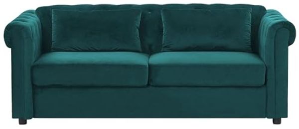 Schlafsofa 3-Sitzer Samtstoff dunkelgrün CHESTERFIELD