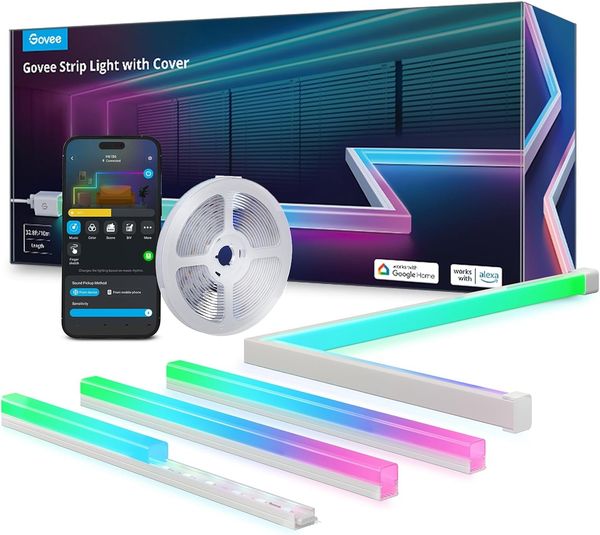 Govee RGBIC LED Strip mit Profil,10M Smart LED Streifen Kompatibel mit Alexa & Google Assistant, 64 Szenenmodi, APP-Steuerung, Schiene mit Leisten für Schlafzimmer, Sockelleisten, Kabinett,