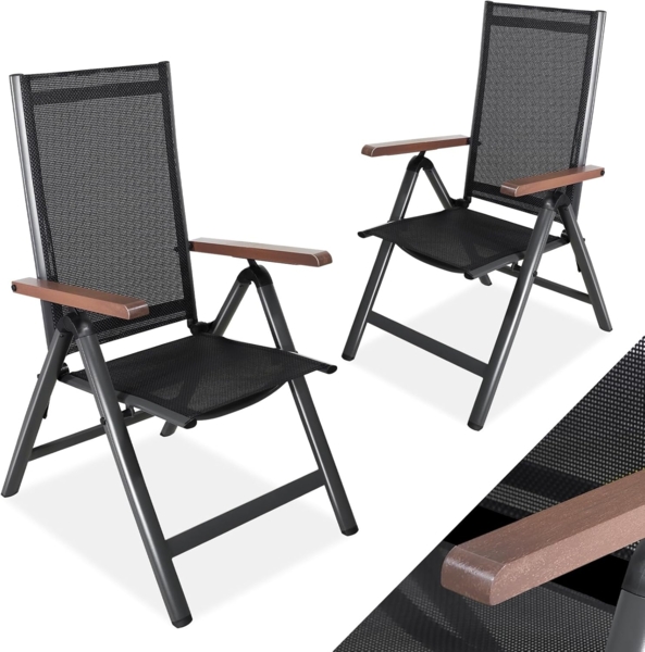CCLIFE Klappstuhl Balkonstuhl Gartenstuhl Balkonstuhl Klappbar Aluminium Holzmaserung