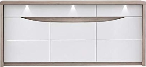 FORTE Saint Tropez Sideboard mit LED Beleuchtung, Holzwerkstoff, Beige/Braun/Weiß, 187,4 x 84,4 x 52,7 cm