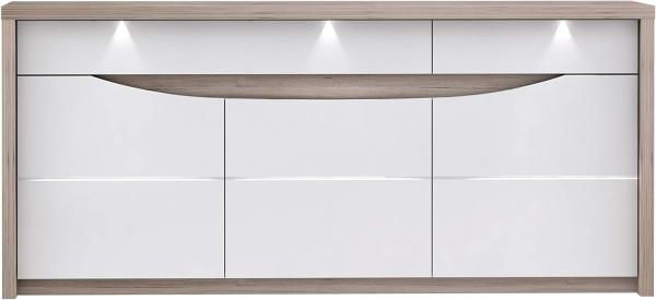 FORTE Saint Tropez Sideboard mit LED Beleuchtung, Holzwerkstoff, Beige/Braun/Weiß, 187,4 x 84,4 x 52,7 cm