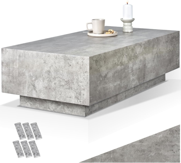 tectake Couchtisch Beistelltisch Lasley mit Standfuß, Belastbarkeit 45 kg, 120x60x35 cm (1-St, 1 tlg), Markanter Couchtisch in stilvoller Betonoptik