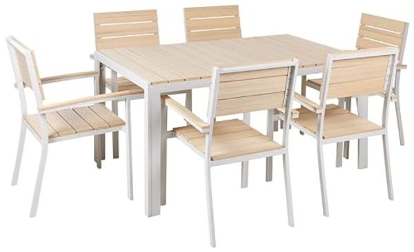 Beliani 'COMO' Gartentisch Set, Kunstholz beige, 150x90x74 cm