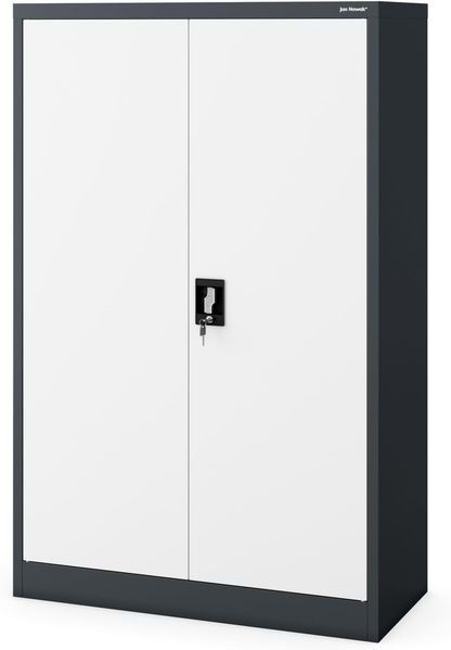 Jan Nowak Aktenschrank 'C001' mit 3 Fachböden und Flügeltüren, Stahlblech Pulverbeschichtung anthrazit/ weiß, 140 x 90 x 40 cm