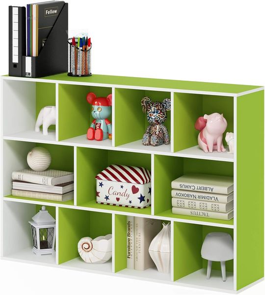 Furinno offenes Bücherregal mit 7 Fächern, Holz, Weiß/Grün, 73. 9x23. 98x105. 9 cm