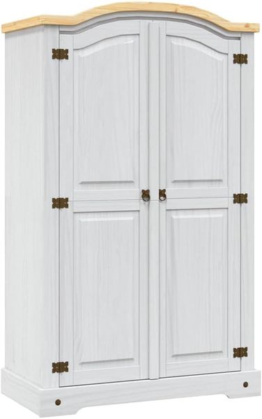 vidaXL Kiefer Kleiderschrank Mexiko-Stil Corona 2 Türen Garderobenschrank Schlafzimmerschrank Dielenschrank Holzschrank Schrank Weiß