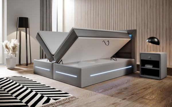 Boxspringbett Sevilla mit LED und Stauraum 140x200 Grau H3 (70-100kg) Bild 4