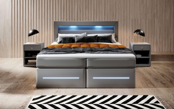 Boxspringbett Sevilla mit LED und Stauraum 140x200 Grau H3 (70-100kg) Bild 2