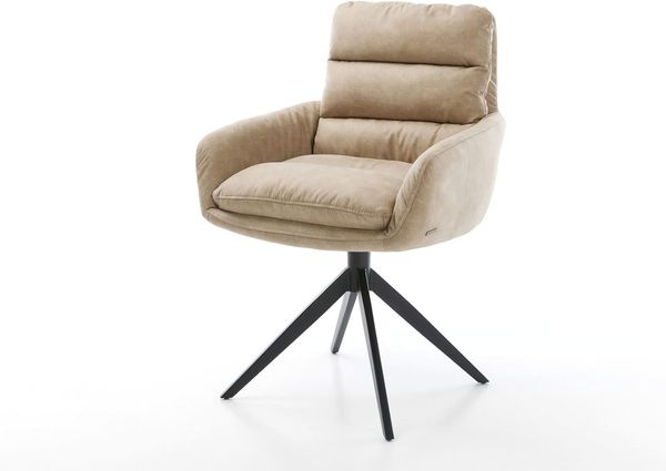 Esszimmerstuhl Abelia-Flex mit Armlehnen Mikrofaser Beige Vintage Kreuzgestell breit Schwarz Bild 3
