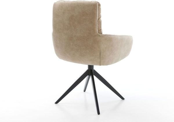 Esszimmerstuhl Abelia-Flex mit Armlehnen Mikrofaser Beige Vintage Kreuzgestell breit Schwarz Bild 7