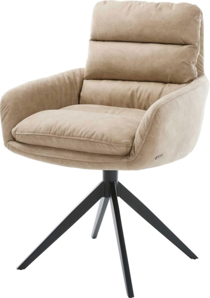 Esszimmerstuhl Abelia-Flex mit Armlehnen Mikrofaser Beige Vintage Kreuzgestell breit Schwarz
