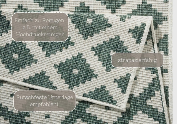 In- & Outdoor Wendeteppich Nizza Grün Creme - 120x170x0,5cm Bild 5