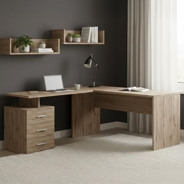 Dmora - Schreibtisch Mark, Eiche, Eck-PC-Schreibtisch, Mehrzweck-Bürotisch, Platzsparend mit mehreren Positionen, 160 x 60 x 75 cm, Made in Italy