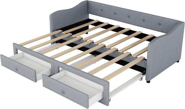 SOFTWEARY Schlafsofa mit Bettfunktion, 90x200 cm/180x200 cm, Einzelbett, Leinen