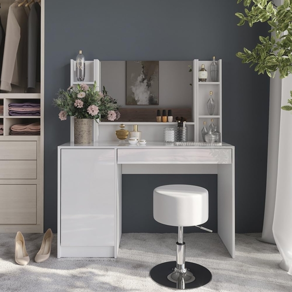 Schminktisch Sherry Weiß/Weiß Hochglanz 119.8 cm 5 Teile Vicco