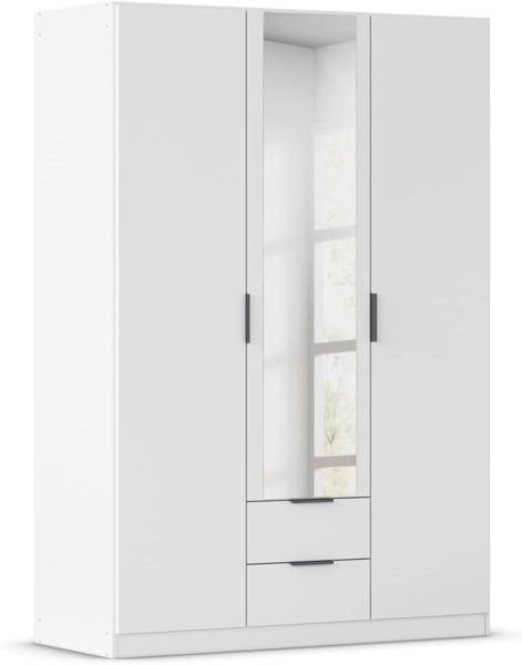 Rauch Möbel Lagoa, Kleiderschrank, Garderobe für Schlafzimmer, Kinderzimmer, Jugendzimmer 3-türig mit Spiegel, 2 Schubladen, Farbe Weiß, Breite 136 cm