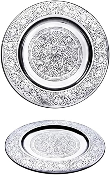 Marrakesch Orient & Mediterran Interior Tablett Orientalisches rundes Tablett aus Metall Sidra 30cm, Handarbeit