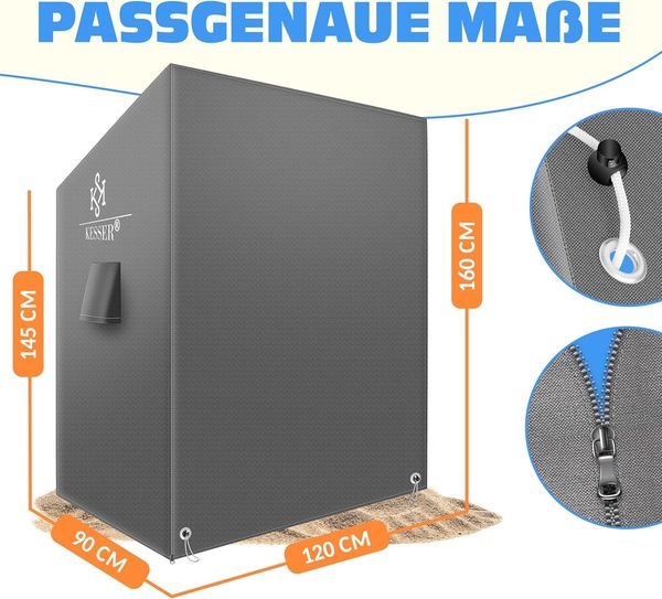 KESSER® Premium Strandkorb Schutzhülle mit Belüftungsöffnungen, Strandkorbhülle Wasserdicht, Winterfest UV-Beständiges, Schwerlast Reißfest 600D Oxford Gewebe Abdeckung (135x100x160/150cm) Grau, 120cm Bild 7