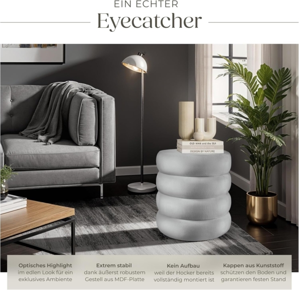 tectake® Hocker mit Stauraum, Scandi Sitzhocker Samt Stoff, Pouf, Polsterhocker rund für Schminktisch, Schlafzimmer, Wohnzimmer Möbel, als Flur Möbel, Stauhocker Wohnen - Samtoptik grau Bild 4
