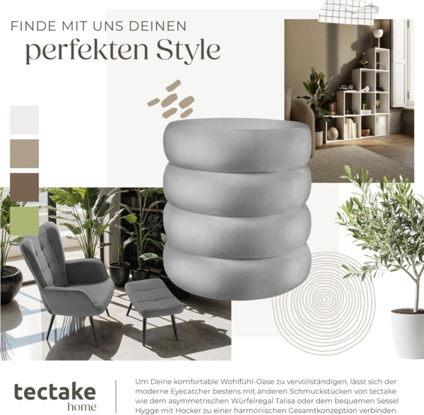 tectake® Hocker mit Stauraum, Scandi Sitzhocker Samt Stoff, Pouf, Polsterhocker rund für Schminktisch, Schlafzimmer, Wohnzimmer Möbel, als Flur Möbel, Stauhocker Wohnen - Samtoptik grau Bild 8