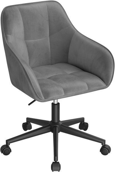 WOLTU Homeoffice Stuhl, Schreibtischstuhl, Drehstuhl, Schminkstuhl, höhenverstellbar, bis 150 kg belastbar, mit Armlehnen Samtsitz, für Schlafzimmer Büro Wohnzimmer, Dunkelgrau+Schwarz BS145dgr