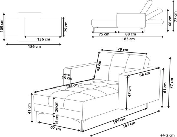 Beliani 'ALNES' Chaiselongue, Hellrot, Samtstoff Bild 3