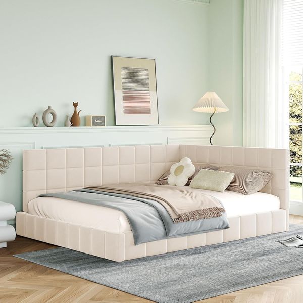 Ball & Cast Schlafsofa (140x200 cm) mit Weicher Rückenlehne, Polsterbett aus Hautfreundlichem Samtstoff, Einfach & Zeitsparend Montierbar, Beige