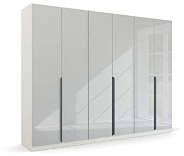Kleiderschrank Drehtürenschrank Modern | 6-türig | glasweiß / alpinweiß | 271x210