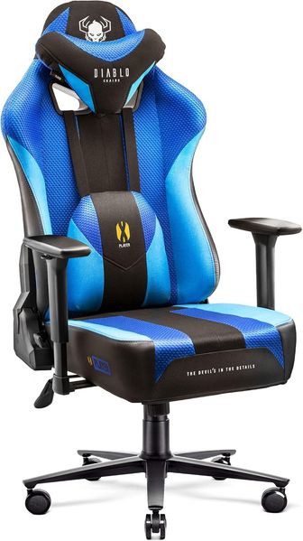 Diablo X-Player Gaming Stuhl Bürostuhl Schreibtischstuhl Stoff 3D Armlehnen Ergonomisches Design Nacken/- Lendenkissen Frost Black Normal (L)