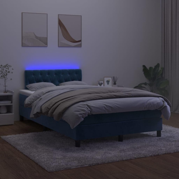 vidaXL Boxspringbett mit Matratze & LED Dunkelblau 120x200 cm Samt 3134577 Bild 4
