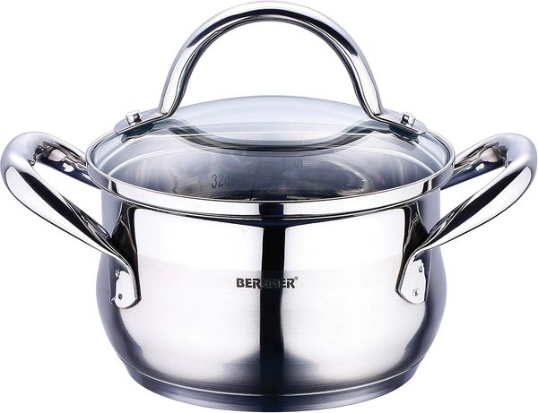 Topf GOURMET mit Glasdeckel DH 20x11.50 cm silber Bratentopf Universaltopf Suppentopf Kochtopf