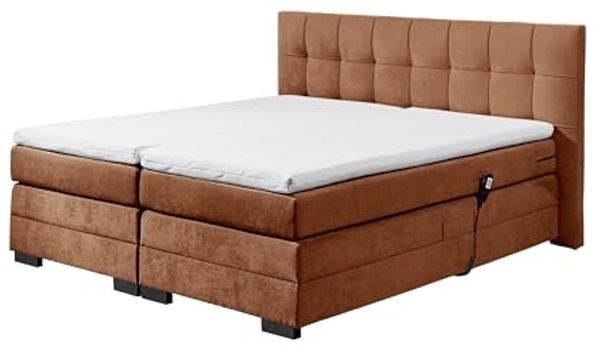 Boxspringbett >TALENA< Liegefläche 180x200, Motorverstellung, cognac - 202x113x211cm (BxHxT)