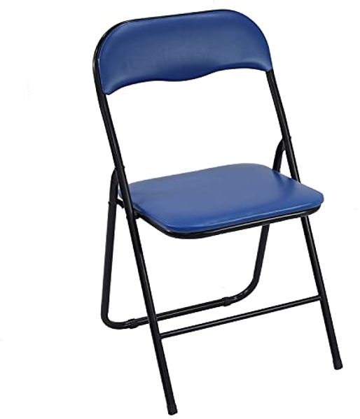 DRW Klappstuhl aus Metall und Sitz aus Kunstleder in Blau, 44 x 46 x 78 cm, Sitzfläche 44 cm