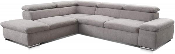 Cavadore Ecksofa Alkatraz / Großes Sofa in L-Form mit Ottomanen links und verstellbaren Kopfstützen/ Modernes Design / 274 x 66 x 228 cm / Grau