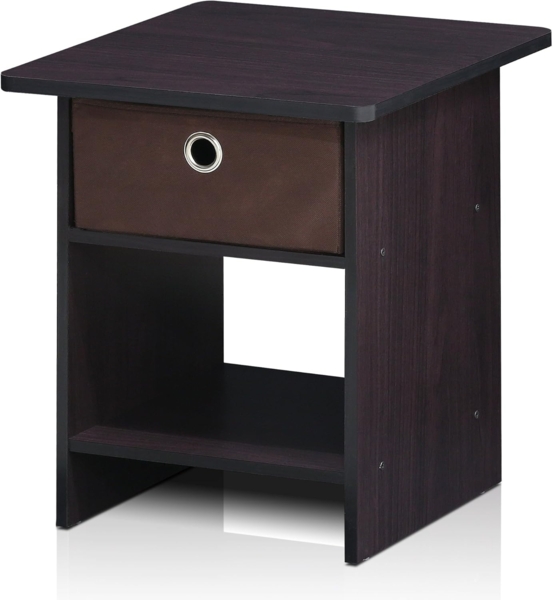 Furinno Dario Beistelltisch/Nachttisch mit Schublade, dunkles Walnussholz Bild 4