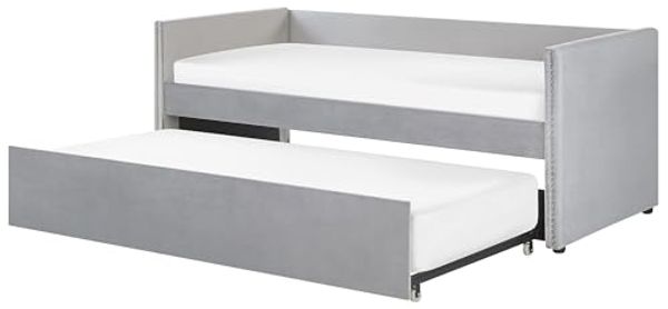 Tagesbett Samtstoff mit Lattenrost Ausziehbar Modern Glamour Ausziehbett für 2 Personen Hellgrau