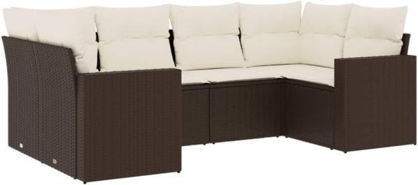 vidaXL 6-tlg. Garten-Sofagarnitur mit Kissen Braun Poly Rattan 3251720