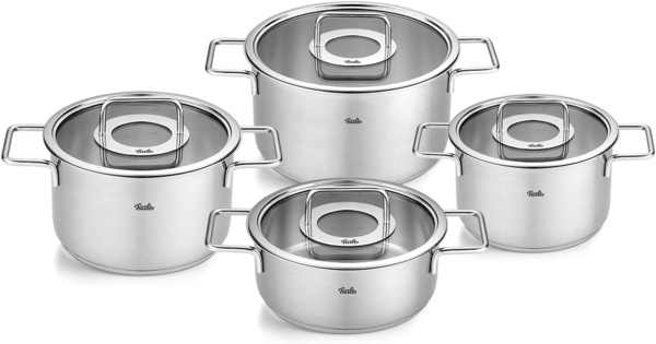 Fissler Topf-Set Fissler Pure Collection, Edelstahl 18/10 (Set, 4-tlg, Kochtopf 16/20/24 + Bratentopf 20cm), Made in Germany