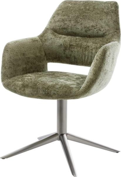 Drehstuhl Yago-Flex mit Armlehnen Chenille Olive Fußkreuz Graphit 360° drehbar Wippfunktion Taschenfederkern