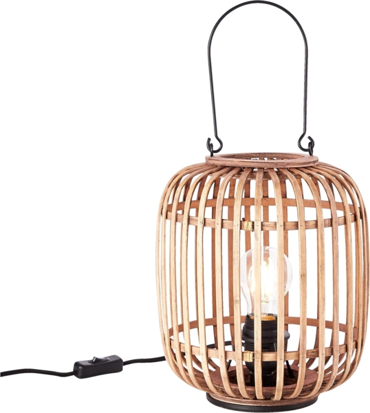 Lightbox dekorative Tischlampe - Tischleuchte im Nature-Style mit Tragegriff & Schalter - für E27 Leuchtmittel - Hellbraun Höh Bild 2