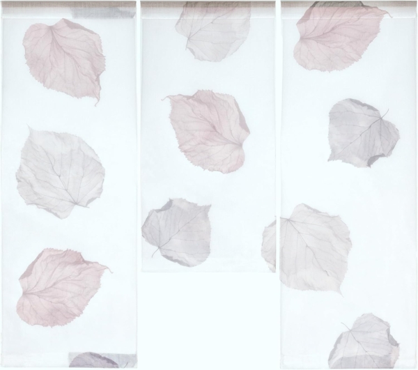 Clever-Kauf-24 Scheibengardine 3-teiliges Mini-Flächenvorhang-Set mit Blättermotiv, Stangendurchzug, halbtransparent, Scheibengardine